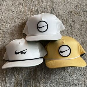 Lot Of 3 Snap Back Nike Golf Rope Hats Nike True Retro White yellow Headwear Cap